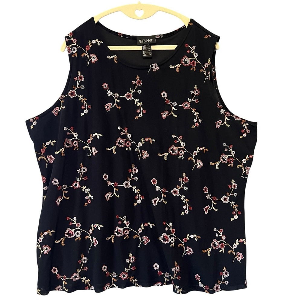 Lane Bryant Black Sleeveless Top Embroidered Floral Lined Blouse Womens 26/28